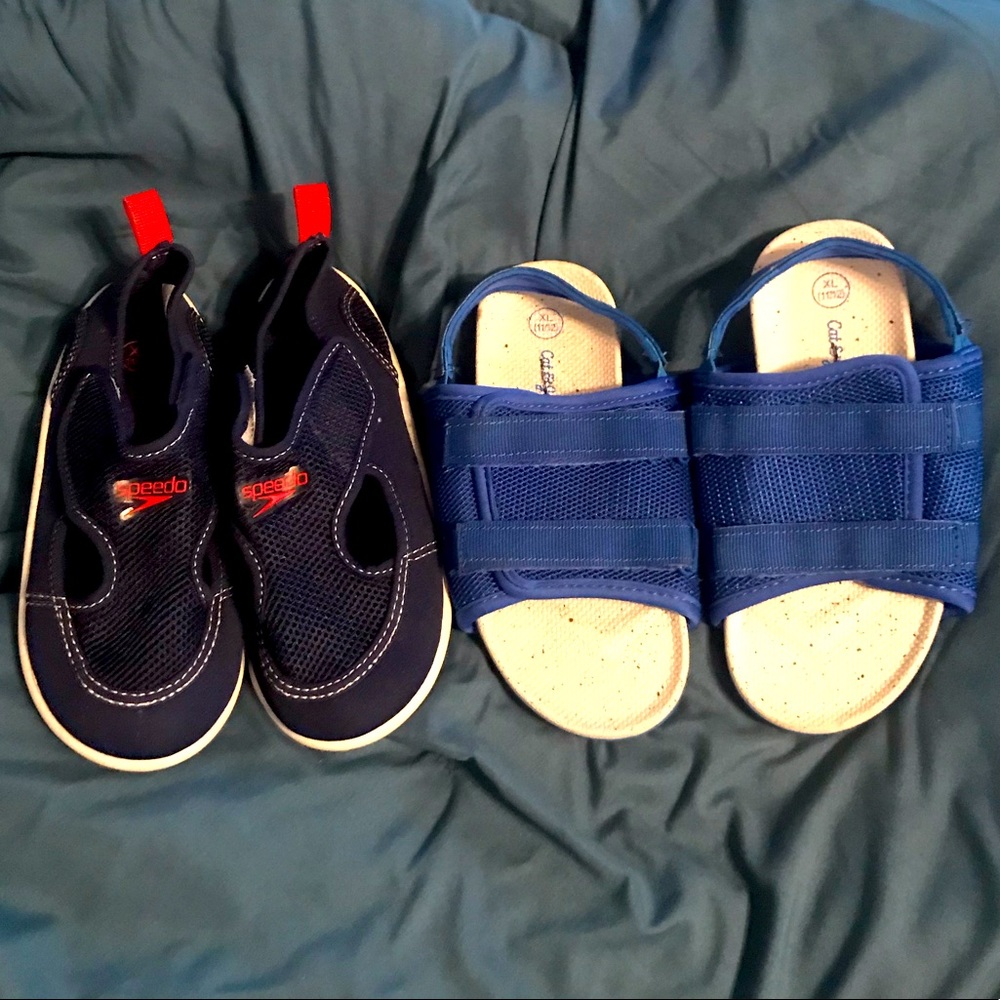 New Speedo and Cat & Jack Sandals Toddler Boys XL(11/12) Blue Bundle of 2